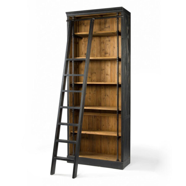 Ivy Bookcase - Matte Black, Antique Bleach Sealed