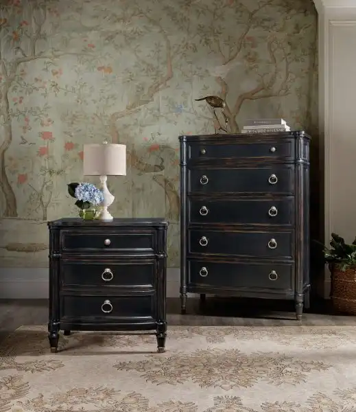 Charleston Three Drawer Nightstand - Black Cherry