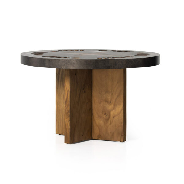 Poker Table - Natural Brown Guanacaste, Aged Metal