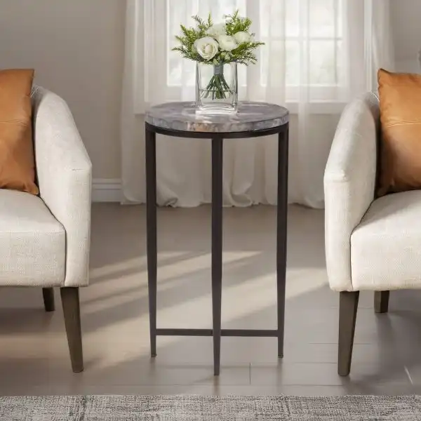 Calico Side Table with Iron Base