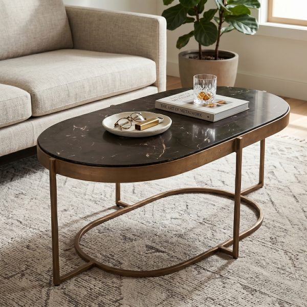 Reno Coffee Table with Marble and Antique Brass Base