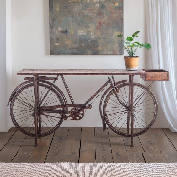 Industrial Teak Bicycle Console Table