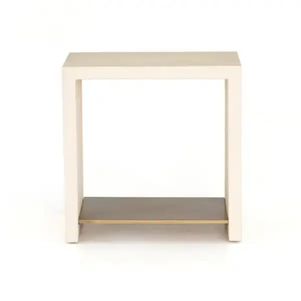 Hugo End Table - Parchment White, Antique Brass