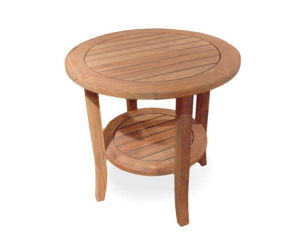 Teak Round Tapered Led End Table with Shelf