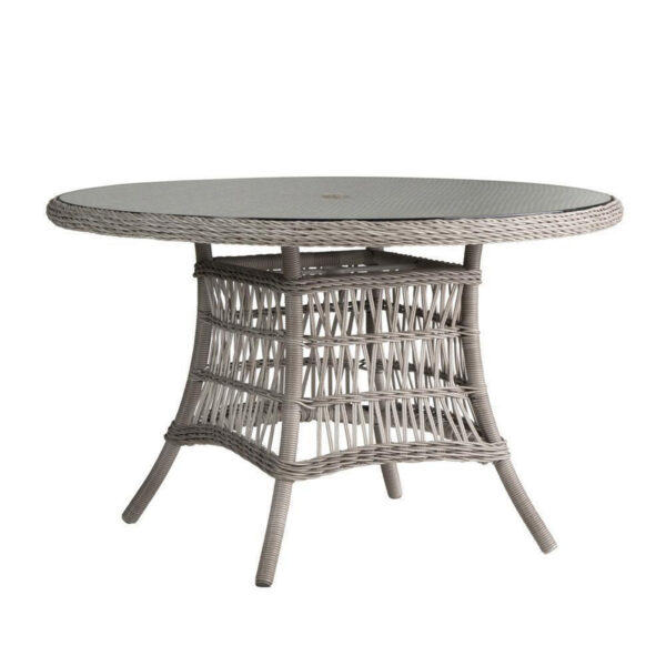 Round Umbrella Dining Table with Woven Top