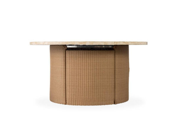 Round Fire Table with Light Travertine Top