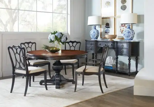Charleston Round Pedestal Dining Table w/ 20″ Leaf