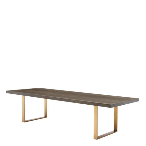 Melchior Long Rectangular Dining Table - Brown Oak, Brushed Brass
