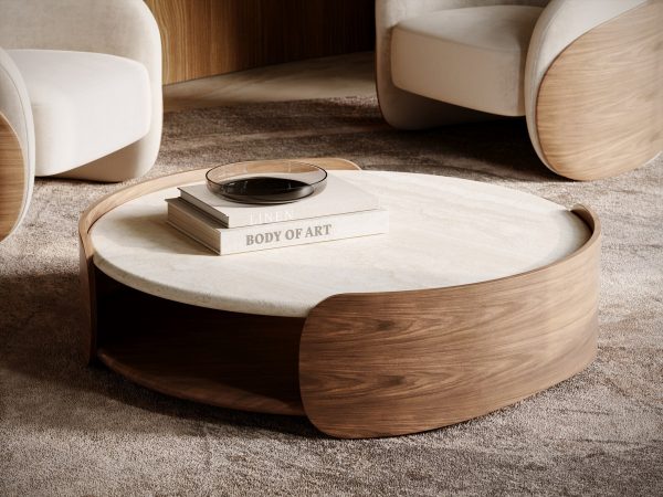 Fleur Open Cocktail Table with Wood Shelf